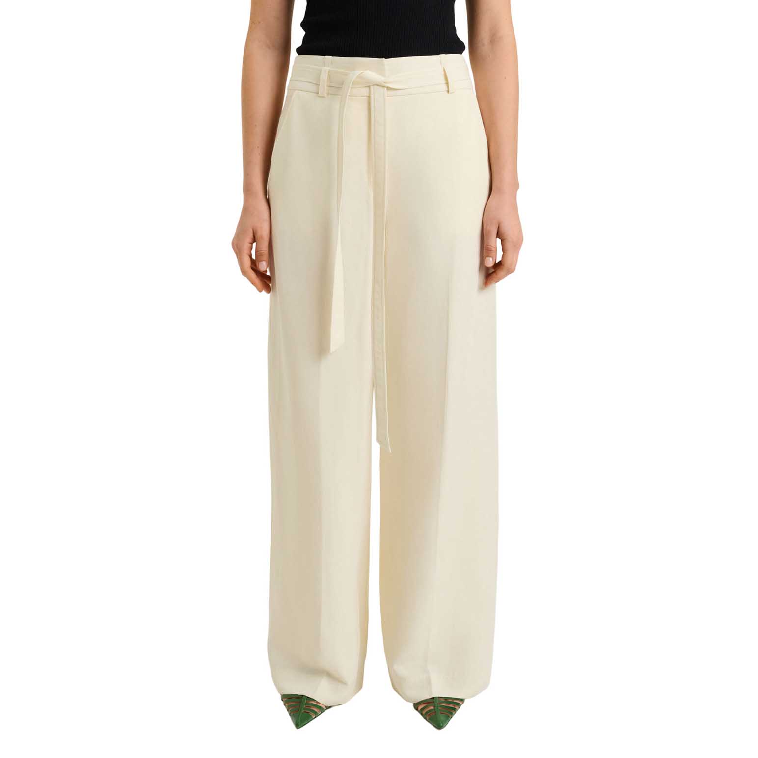 Veronika Maine Cream European Lyocell Linen Belted Pant